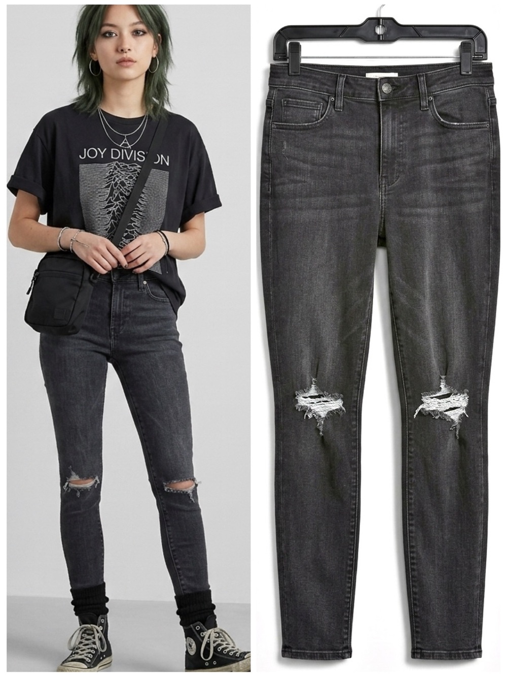 Levi’s 721 Faded Black High Rise Distressed Skinny Jeans in Raw Power Size 32